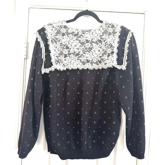 Vintage SCOTT MCCLINTOCK Lace Sailor Collar Navy Dotted Pattern Knit Sweater - Picture 3 of 5